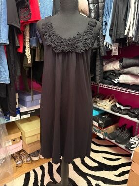 INC International Concepts Black Sleeveless Floral Yoke A-Line Dress